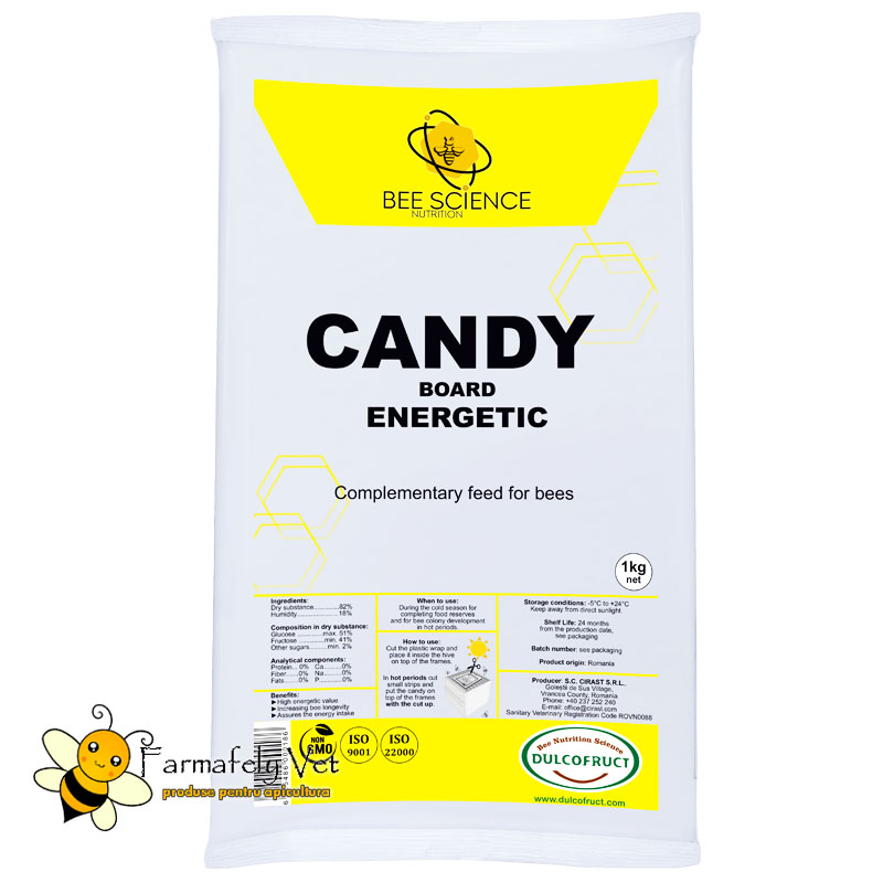 Pungă Candy Board Energetic Dulcofruct 1 kg, turtă energetică pentru albine