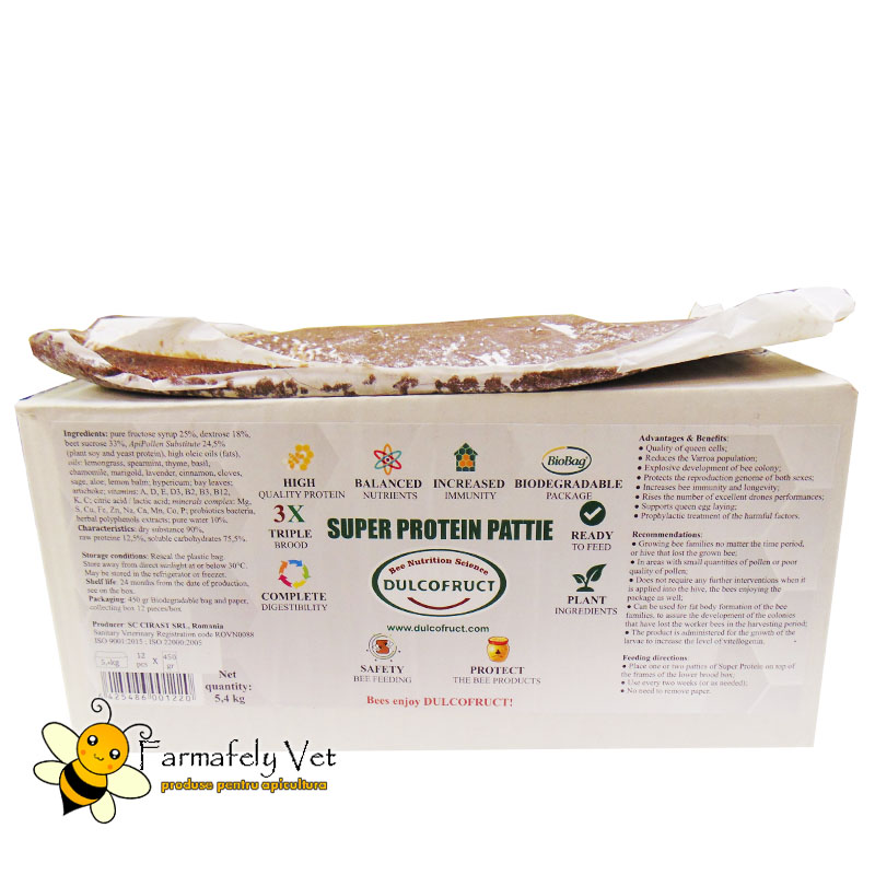 Cutie Super Protein Pattie Dulcofruct de 5,4 kg cu o turtă proteică de 450 g deasupra