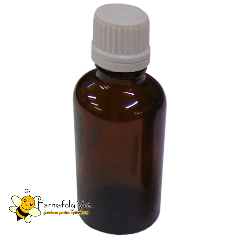 Sticluță din sticlă brună pentru propolis 100 ml, cu capac alb cu filet