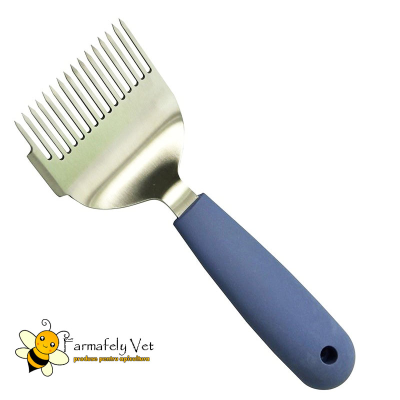 Furculiță de descăpăcit premium laser din inox masiv cu mâner albastru