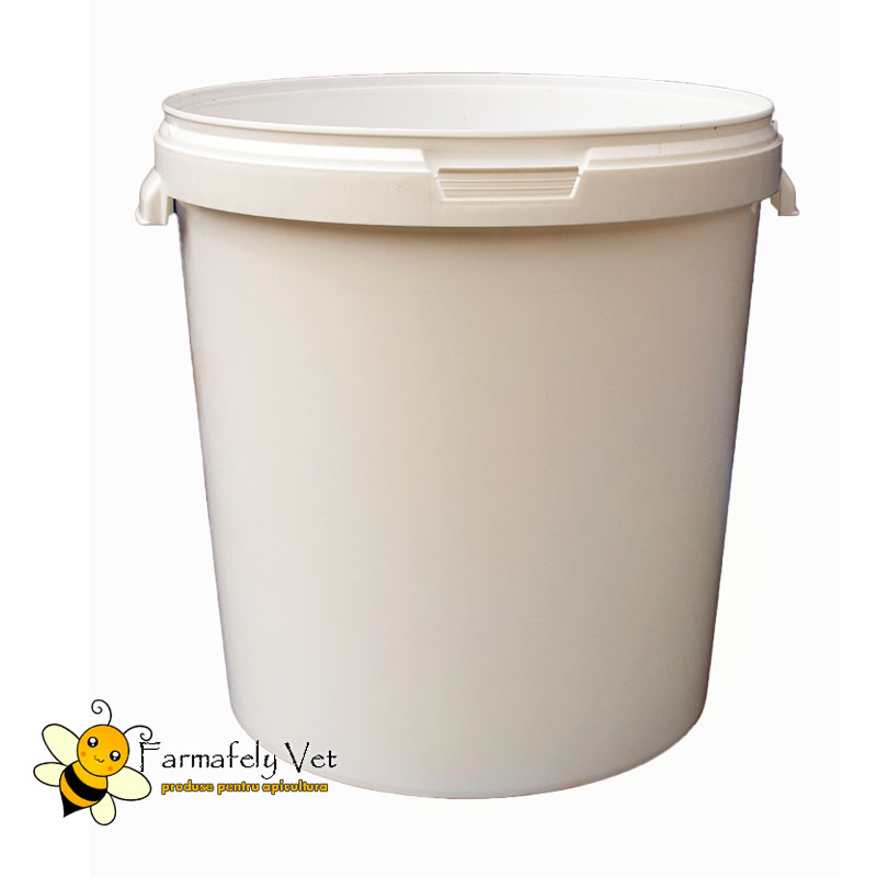 Găleată albă din plastic alimentar, cu capac și mânere de prindere
