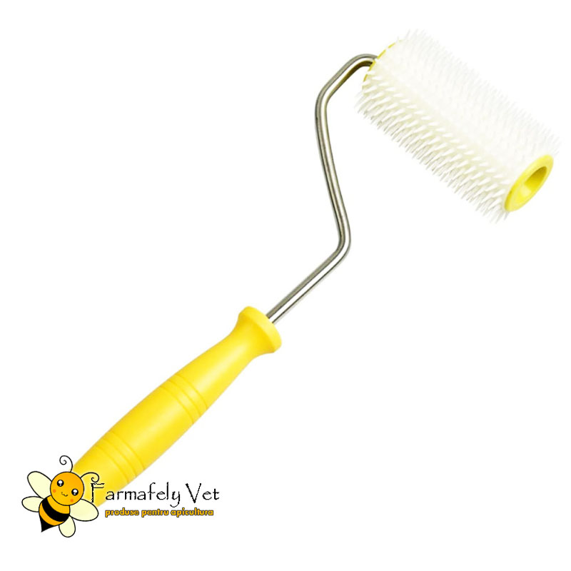 Rolă de descăpăcit din plastic cu dinți albi și mâner galben