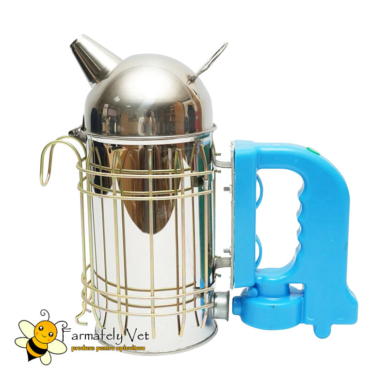 Afumător electric din inox cu scut termic și mâner albastru