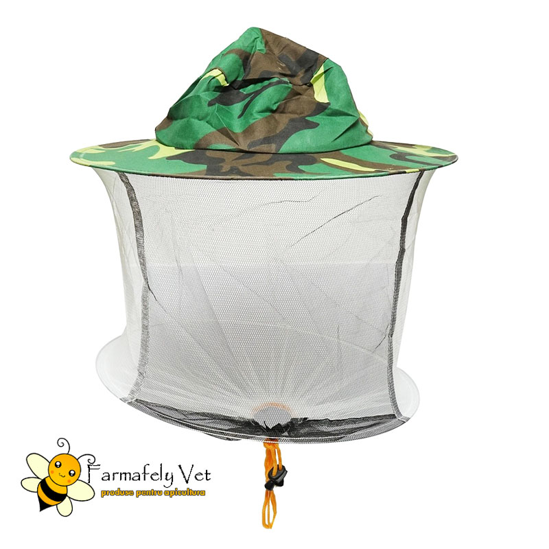 Mască / pălărie apicolă cu șnur, model camuflaj, vedere laterală