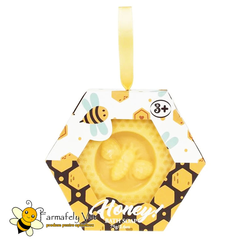 Săpun hexagonal cu aromă de miere, 75 g, în cutie cu panglică