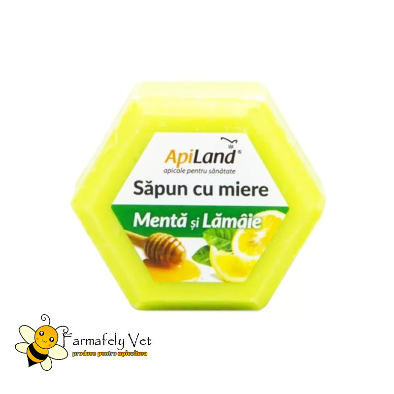 Săpun cu miere ApiLand cu mentă și lămâie, în formă hexagonală