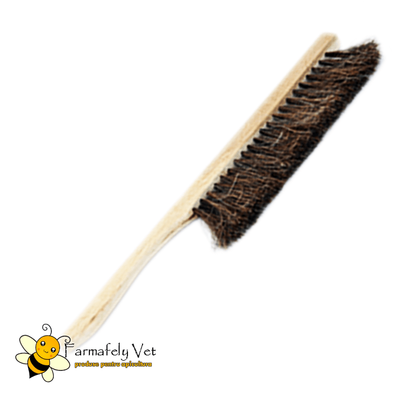 Perie apicolă cu un rând de păr natural închis la culoare și mâner din lemn